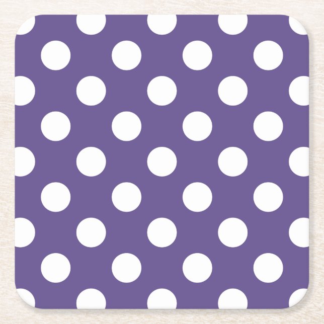 Vit polka dots på ultraviolett underlägg papper kvadrat (Framsidan)