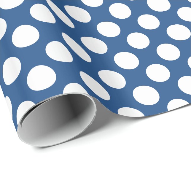 Vit polkadot över marin blå bakgrund presentpapper (Rullad Hörn)