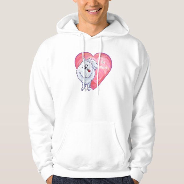 Vit Pomeranian Alla hjärtans dag Sweatshirt (Framsida)
