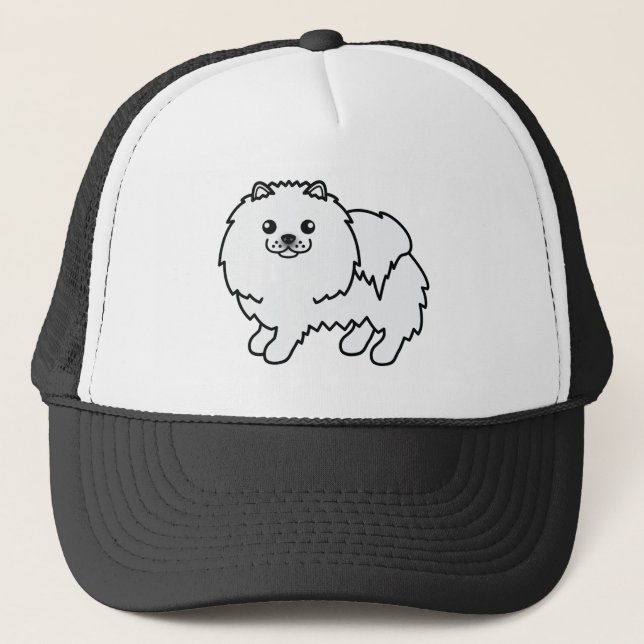 Vit Pomeranian Leksak Hund Serieteckning Keps (Framsida)
