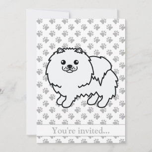 Vit Pomeranian Söt Tecknad Hund Födelsedagsfest Inbjudningar