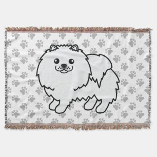 Vit Pomeranian Söt Tecknad Hund & Tassar Filt