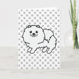 Vit Pomeranian Söt Tecknad Hund & Tassar Kort