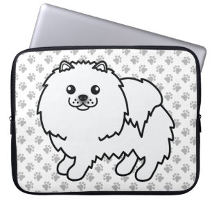 Vit Pomeranian Söt Tecknad Hund & Tassar Laptop Fodral
