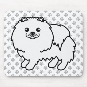 Vit Pomeranian Söt Tecknad Hund & Tassar Musmatta