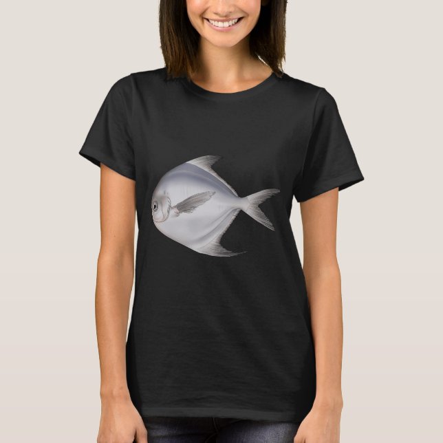 Vit Pomfret Fisk T Shirt (Framsida)
