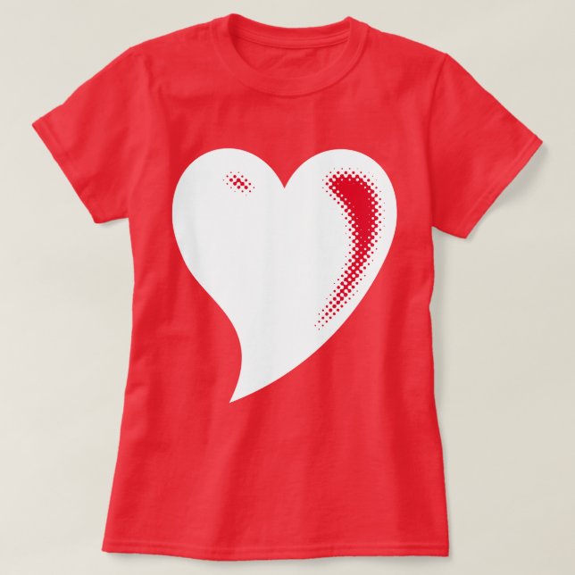 Vit Pop Art Hjarta T Shirt (Design framsida)