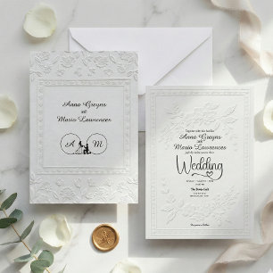 Vit präglad blomreliefformell vigsel inbjudningar