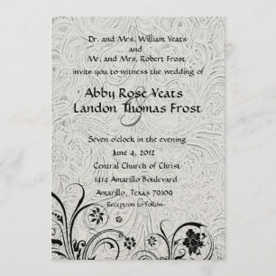 Vit präglad läder och svart spets bröllop inbjudningar