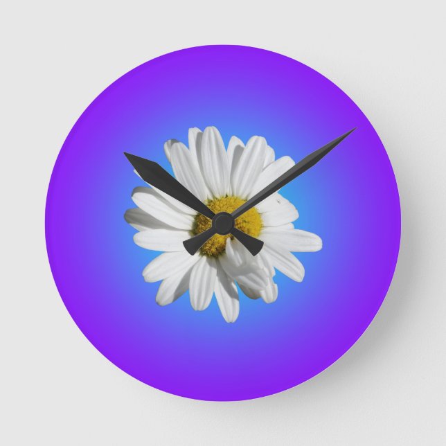 Vit Prästkrage Blomma Blommig Lila Blå Färgövergån Rund Klocka (Framsida)