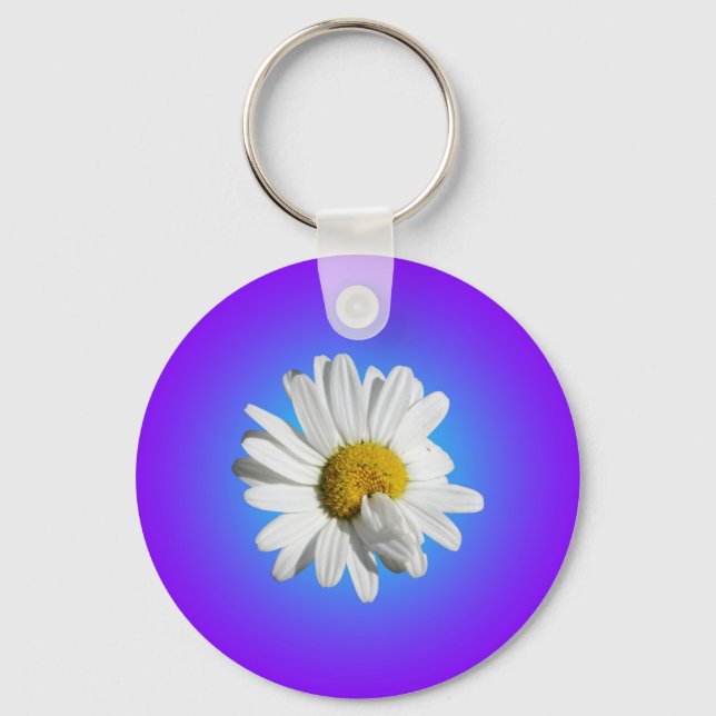 Vit Prästkrage Blomma Blommig Lila Blå Gradient Nyckelring (Framsida)