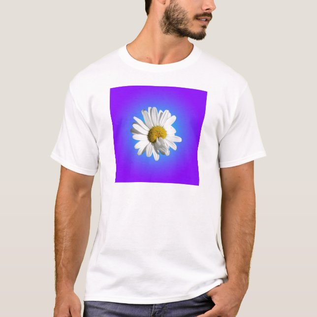 Vit Prästkrage Blomma Blommig Lila Blå Gradient T-shirt (Framsida)