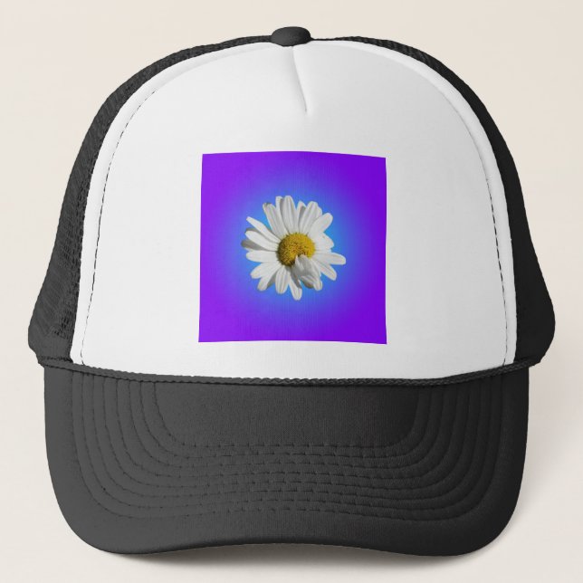 Vit Prästkrage Blomma Blommig Lila Blå Gradient Truckerkeps (Framsida)