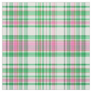 Vit Preppy Madras för smaragdGrn shock rosa pläd Tyg