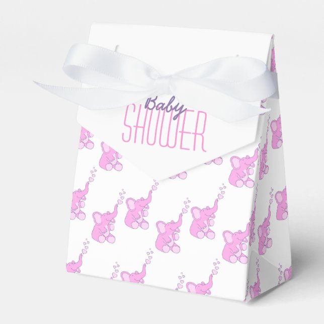 Vit presentförmånslåda för babyduschelefanter rosa presentaskar (Framsidan Sidan)