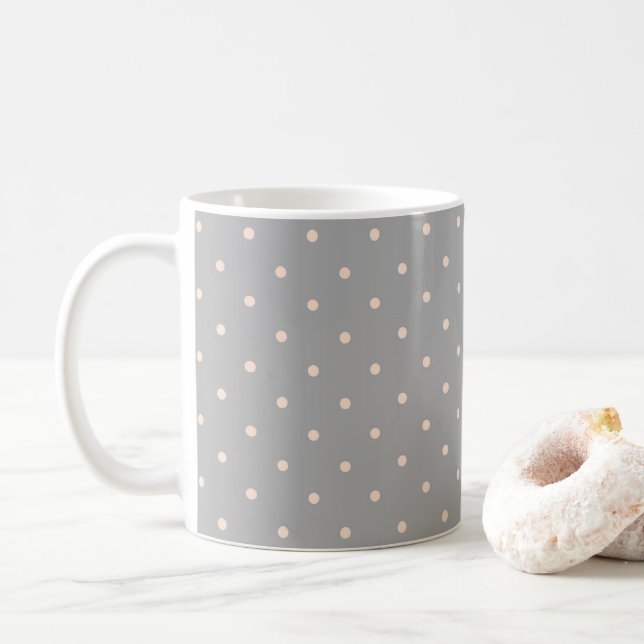 Vit prick grå bakgrund Elegant prickig Kaffemugg (Med munk)