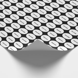 Vit pricker mönster på svart med namn presentpapper
