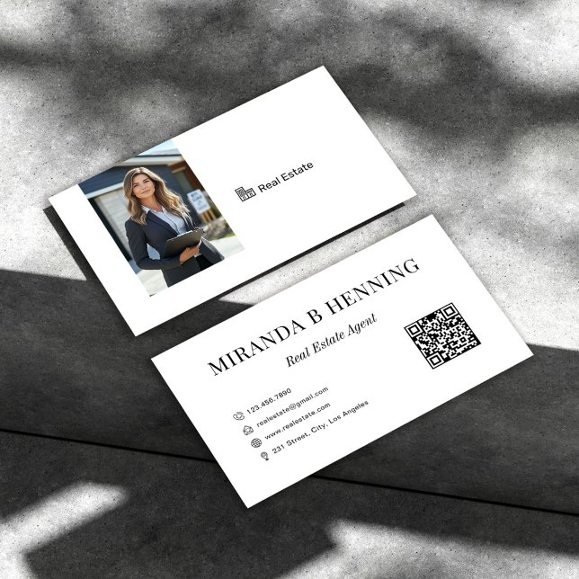 Vit professionell fastighetsmäklare foto QR-kod Visitkort (Skapare uppladdad)