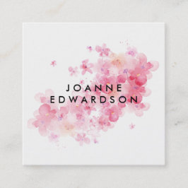 Vit professionell för vattenfärgsvit rosa blommigt fyrkantigt visitkort
