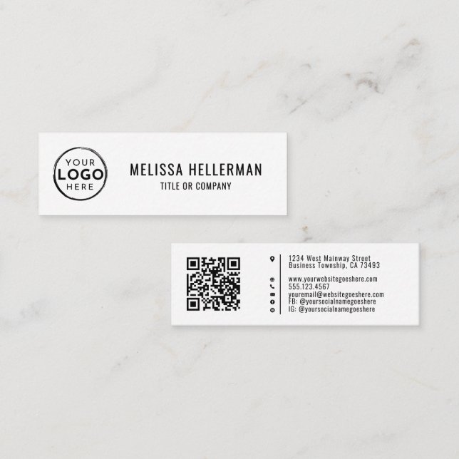 Vit professionell logotyp QR-kod Mini Visitkort (Fram/baksida)