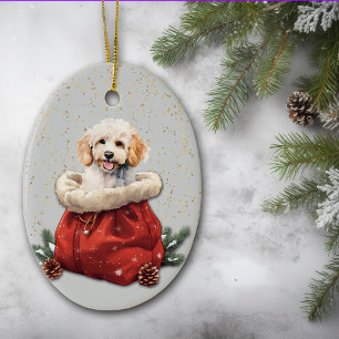 Vit Pudel Puppy-julklapp Julgransprydnad Keramik