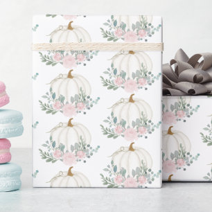 Vit Pumpa Blommig Akvarell Baby Shower Presentpapper