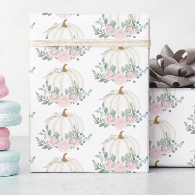 Vit Pumpa Blommig Akvarell Baby Shower Presentpapper (Skapare uppladdad)