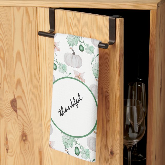 Vit Pumpa Blommig Akvarell Konst Kökshandduk (Thirds Fold)
