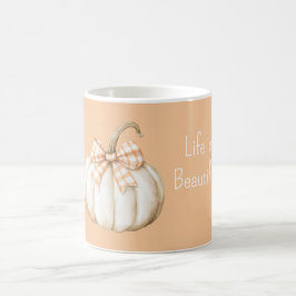 Vit pumpa färsk persika orange kräm slinga kaffemugg