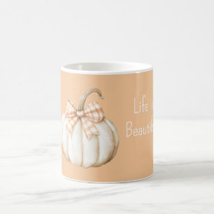 Vit pumpa färsk persika orange kräm slinga kaffemugg