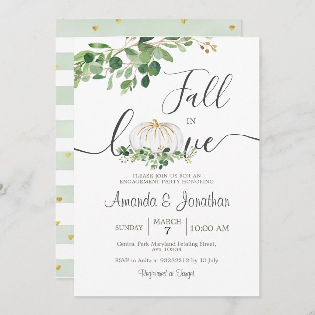 Vit Pumpa Förlovning Grönska Blommig Fest Inbjudningar (Fram/baksida)