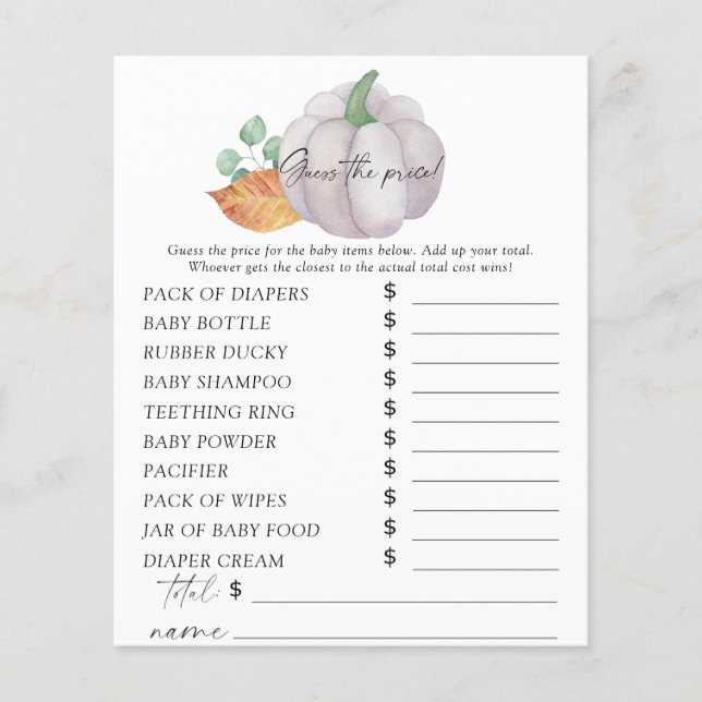 Vit pumpa - Gissa prist spel (Framsida)