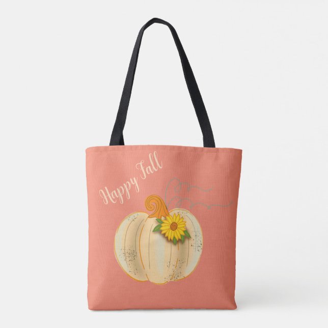 Vit Pumpa Glad Höst Totebag Marknadspåse Tygkasse (Baksida)