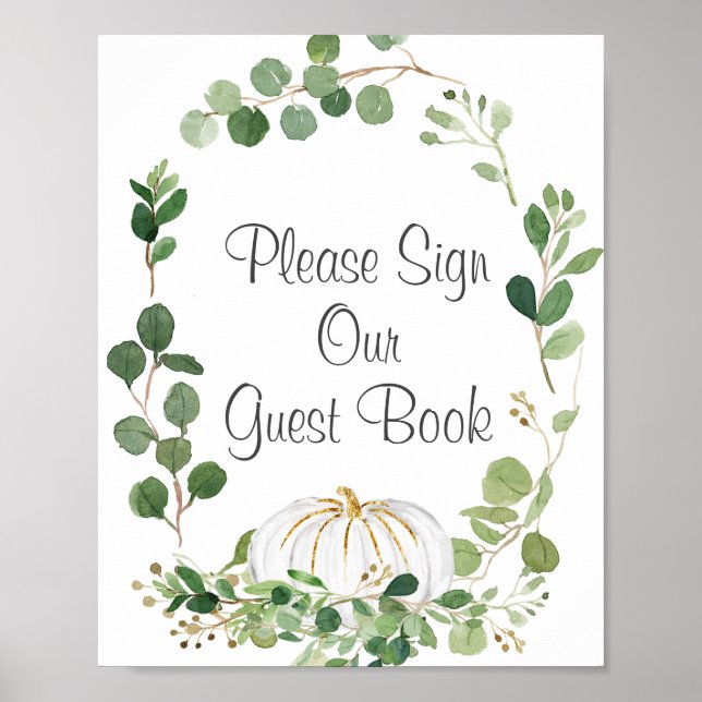 Vit Pumpa Greenery Vänligen Signera Vår Gäst Poster (Framsidan)