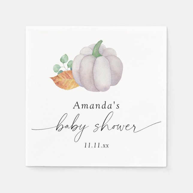 Vit pumpa höst baby shower  pappersservett (Framsidan)