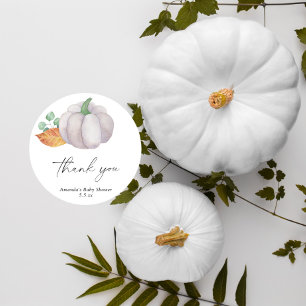 Vit pumpa höst baby shower - Tack Runt Klistermärke