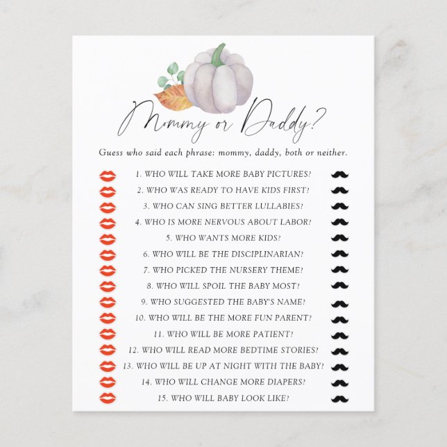 Vit pumpa - mamma eller pappa baby shower spel (Framsida)