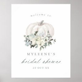 Vit pumpa och blommor Bröllopsfest välkomstskylt Poster