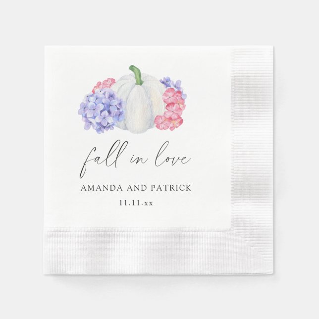 Vit pumpa och hortensia blommor bröllop pappersservett (Framsidan)