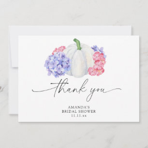 Vit pumpa och hortensia blommor bröllopsdusch tack kort
