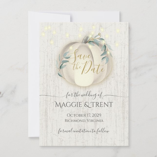 Vit pumpa och strängljus Spara datum Spara Datumet (Framsida)