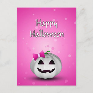 Vit pumpa rosa flickig Halloween Vykort