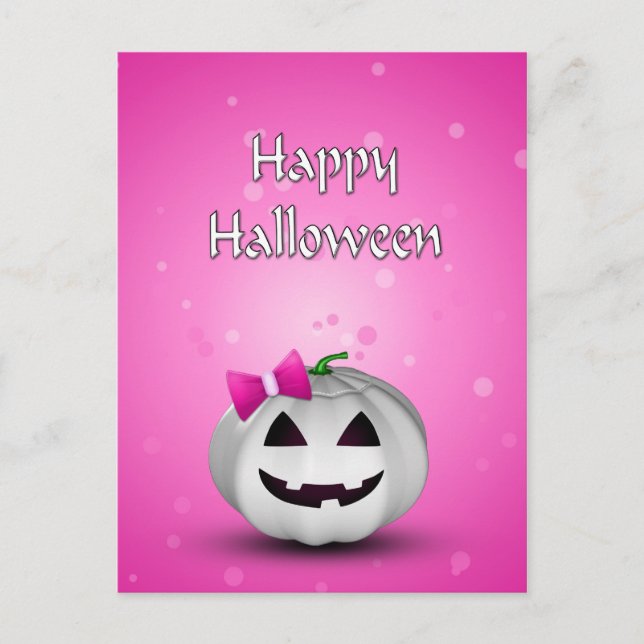 Vit pumpa rosa flickig Halloween Vykort (Framsida)