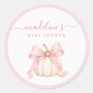 Vit Pumpa Rosa Slöja Baby Flicka Shower Höst Favor Runt Klistermärke