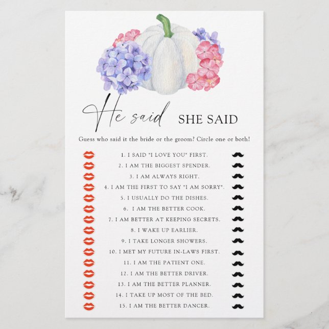 Vit pumpa sa att hon sa att möhippa-spel (Framsida)