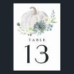 Vit Pumpkin-Elegant Succulent Fall Chic Bröllop Bordsnummer<br><div class="desc">Utformningen har en vit pumpa i eleganten med en elfenbensbukett med blommigt av eukalyptus grey,  sukulent inslag och mycket annat. Utformningen erbjuder ett alternativ till traditionell sen sommar- eller höstbröllopsbröllopsbröllopsresenär färg. Införliva den här paletten från färg i evenemanget för en modern elegant.</div>