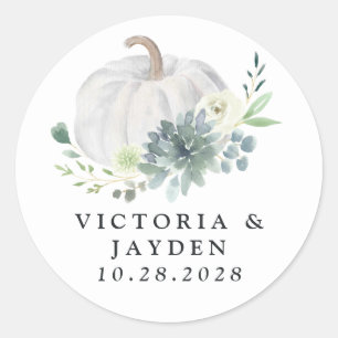 Vit Pumpkin-Elegant Succulent Fall Chic Bröllop Runt Klistermärke