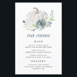 Vit Pumpkin-Elegant Succulent Fall Menu-kort<br><div class="desc">Utformningen har en vit pumpa i eleganten med en elfenbensbukett med blommigt av eukalyptus grey,  sukulent inslag och mycket annat. Utformningen erbjuder ett alternativ till traditionell sen sommar- eller höstbröllopsbröllopsbröllopsresenär färg. Införliva den här paletten från färg i evenemanget för en modern elegant.</div>