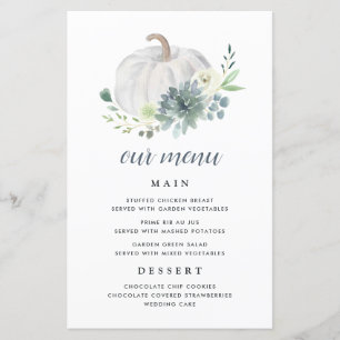 Vit Pumpkin-Elegant Succulent Fall Menu-kort