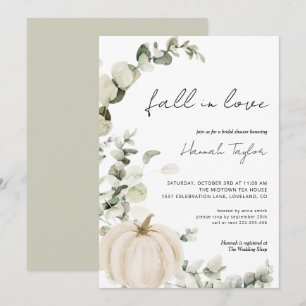 Vit Pumpkin Eucalyptus Fall Möhippa Inbjudningar